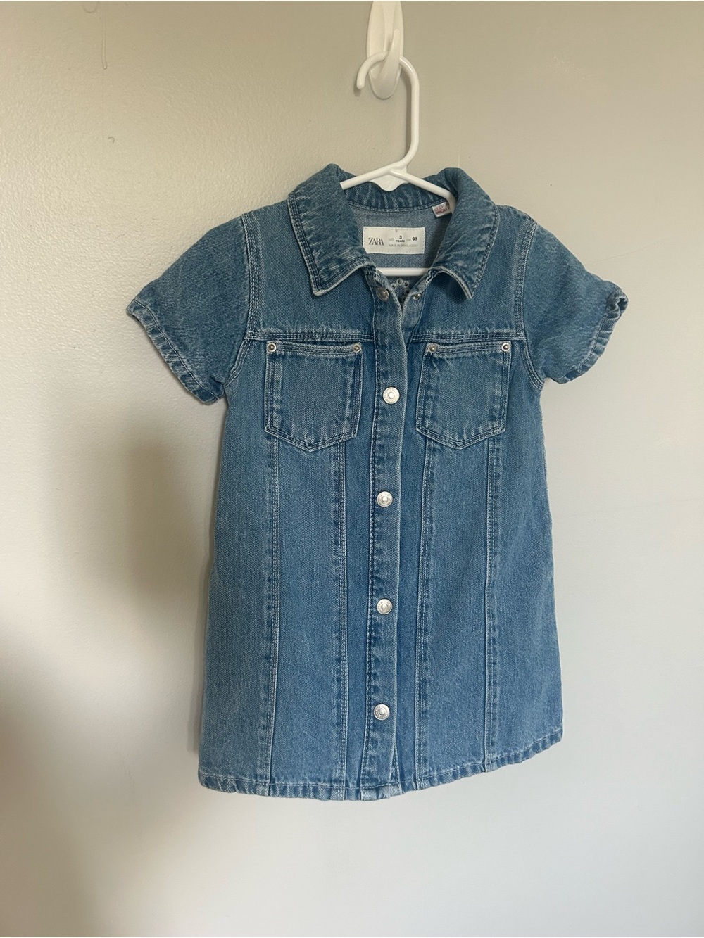 Zara Girls Denim snap Button-Front Dress — Blue